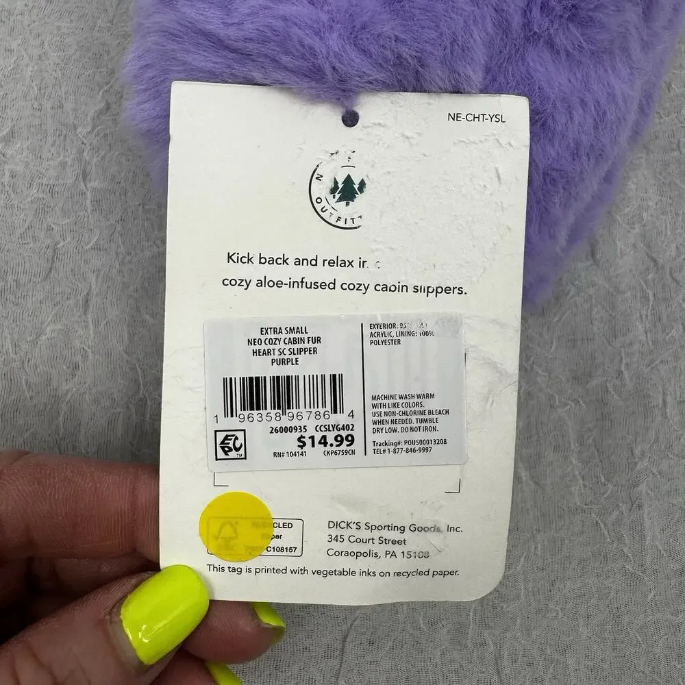 Northeast Outfitters Cozy Cabin Girls' Fur Heart Slippers XS Purple
